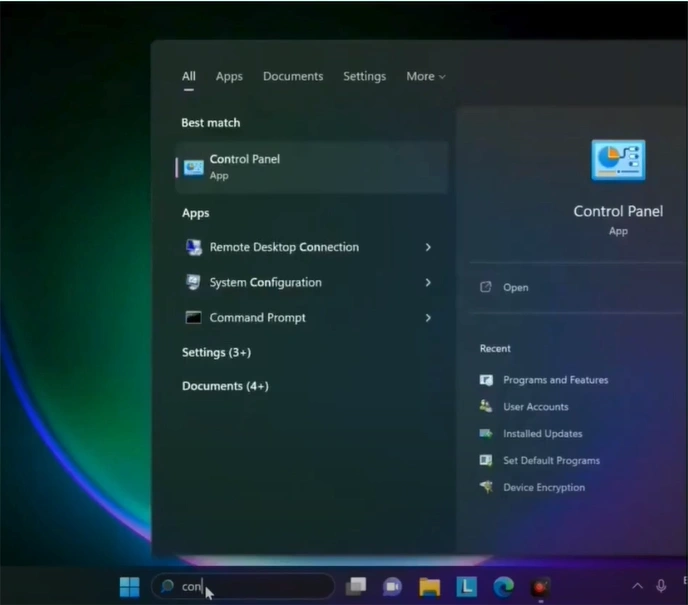 Click on the Windows search button
