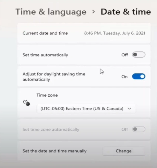 turn off Set Time Automatically