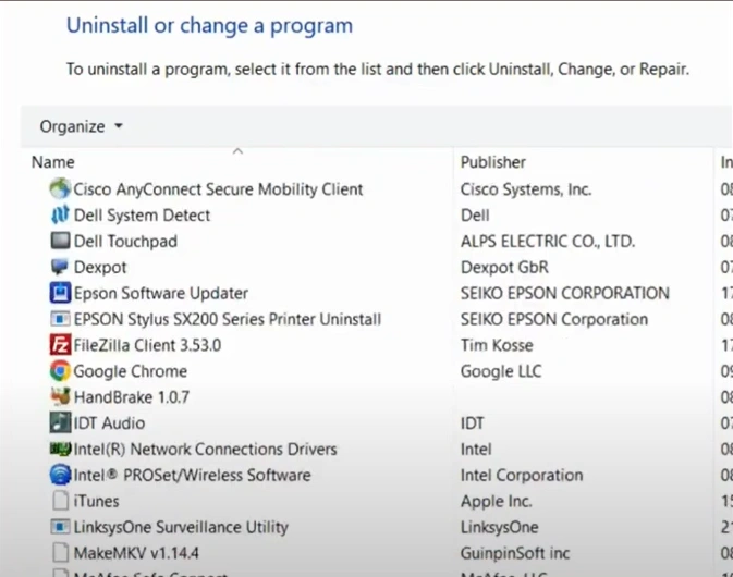 select the McAfee program you want to remove