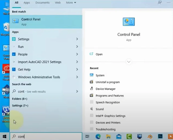 Click on the Windows search menu