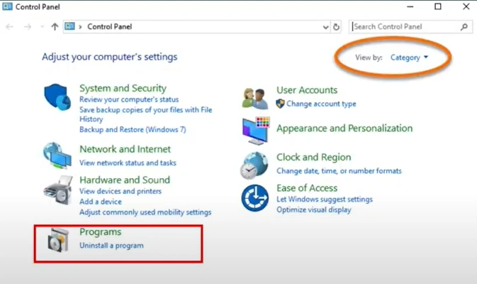 click Uninstall a Program