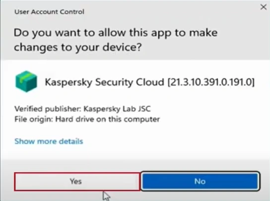 Account Control window