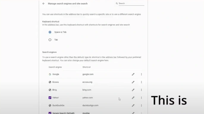 Locate the list of Search Engines