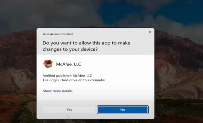 Click Yes in the User Account