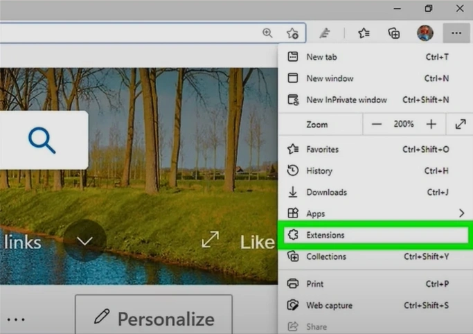 Click on Extensions