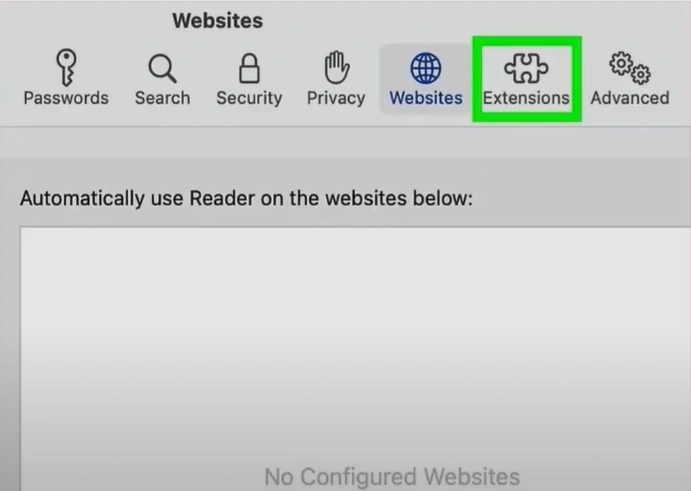 Click on the Extensions tab