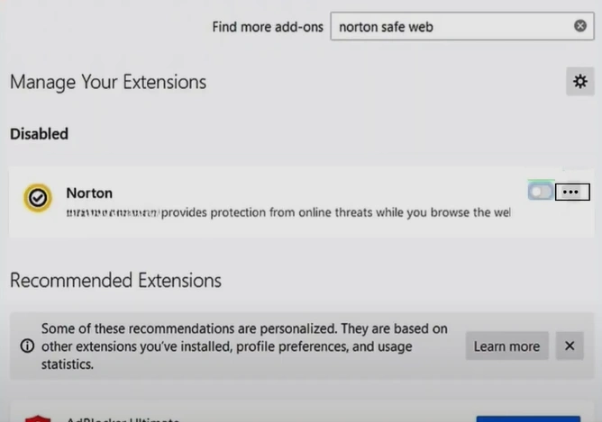 Click the three dots next to the Norton