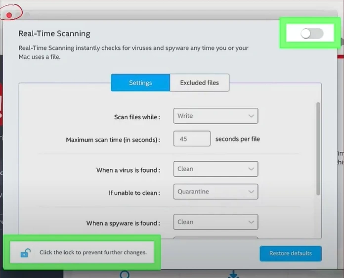 close the Real-Time scanning window