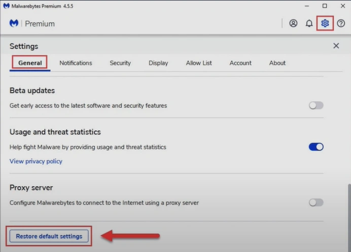 scroll to the bottom and select Restore