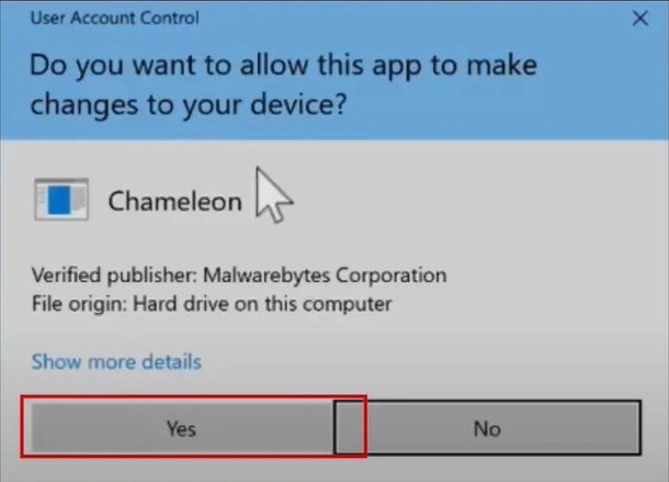 Click Yes in the User Account
