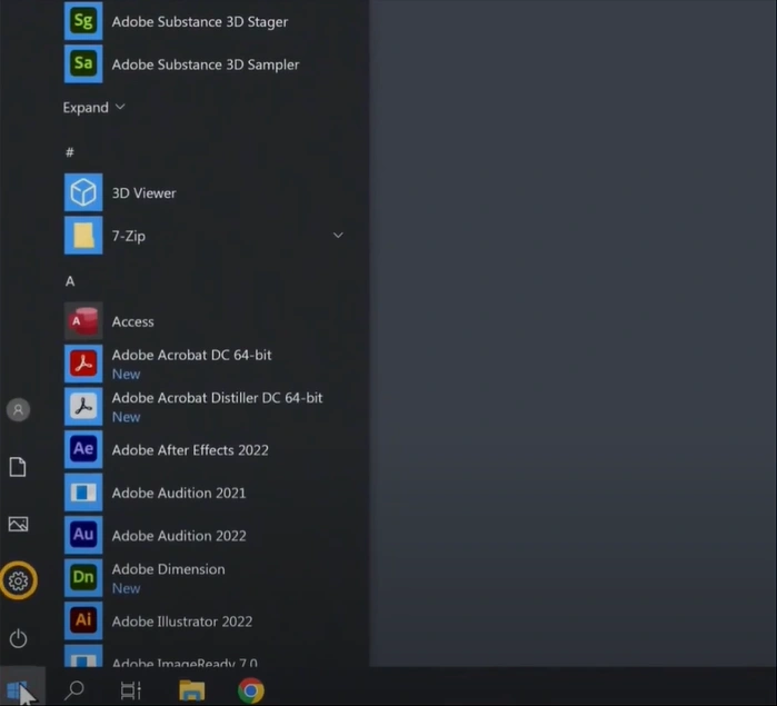 Click on the Windows start button