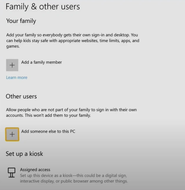 Click Add someone else to this PC