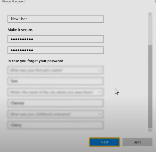Answer the security questions 