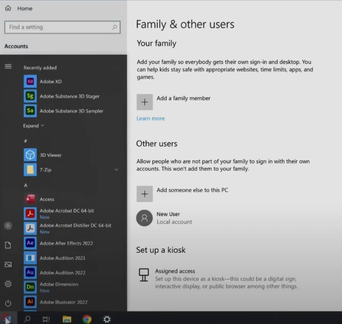 Click on the Windows start button