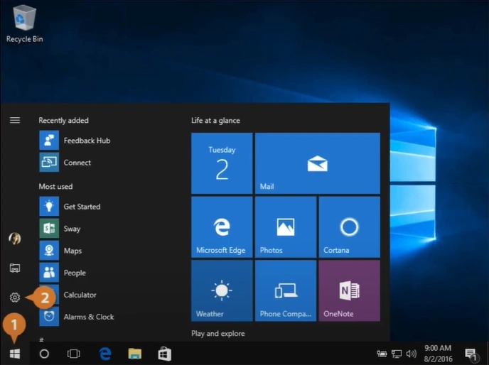 Click on the Windows start button
