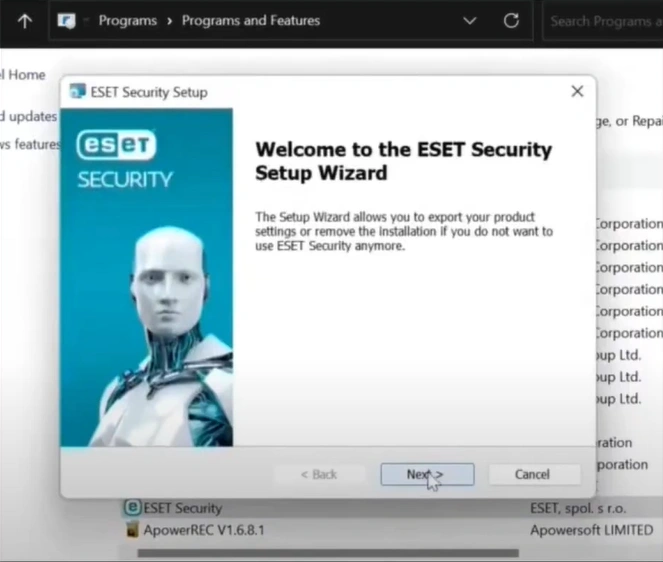 ESET Security Setup window