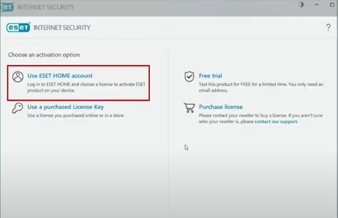 Click Use ESET HOME Account