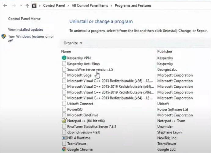 Go to Programs and Features