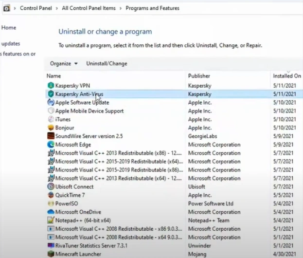 Select the other security program