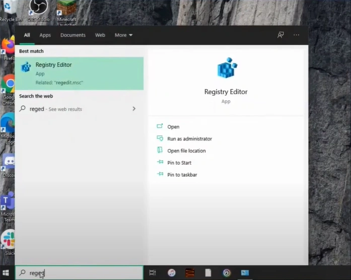 type regedit in the Windows search