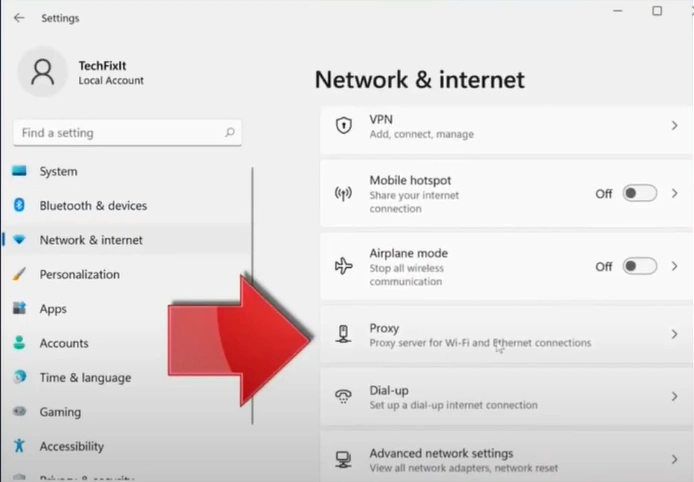 then scroll down and select Proxy