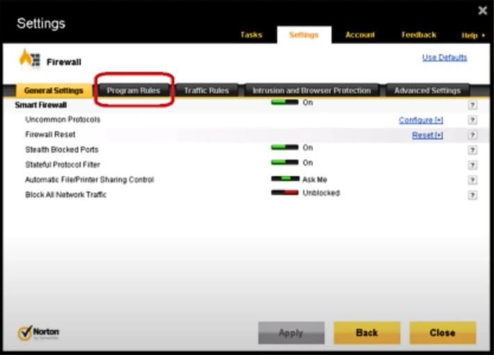 Click on the “Program Rules” tab
