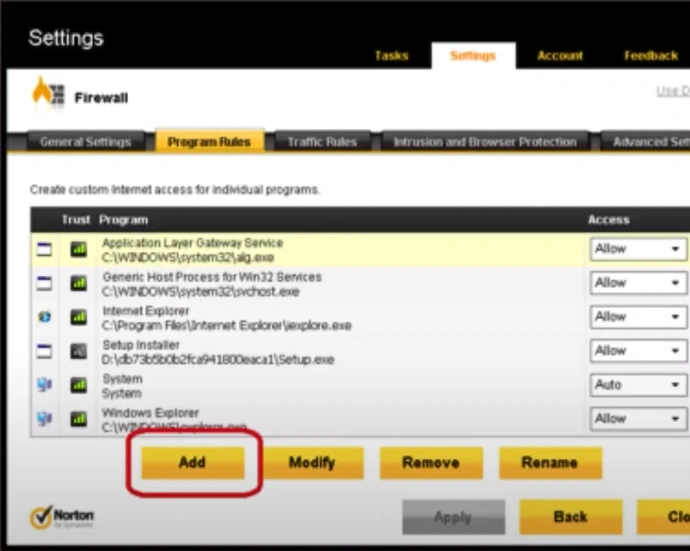 Click on the Add button