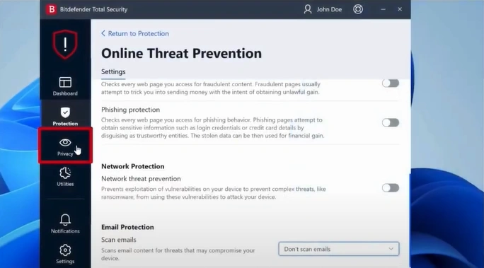 Open the Privacy tab from the left panel
