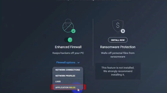Select the Application Rules option
