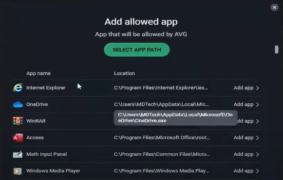 Locate the application and click