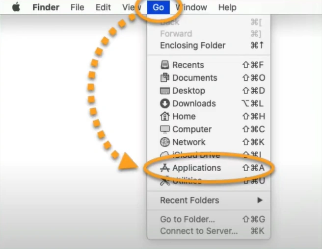 Go to the Menu bar, click Go