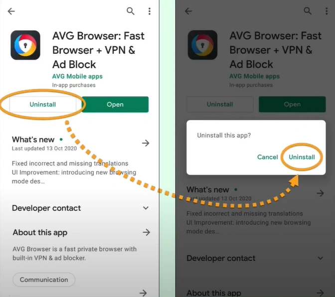 then tap Uninstall again in the prompt