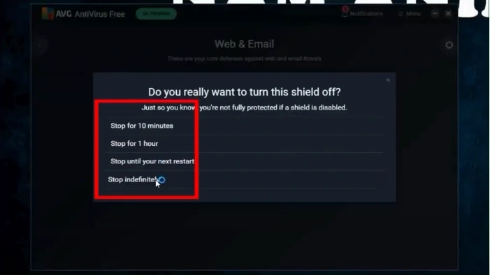 Turn off the Web Shield