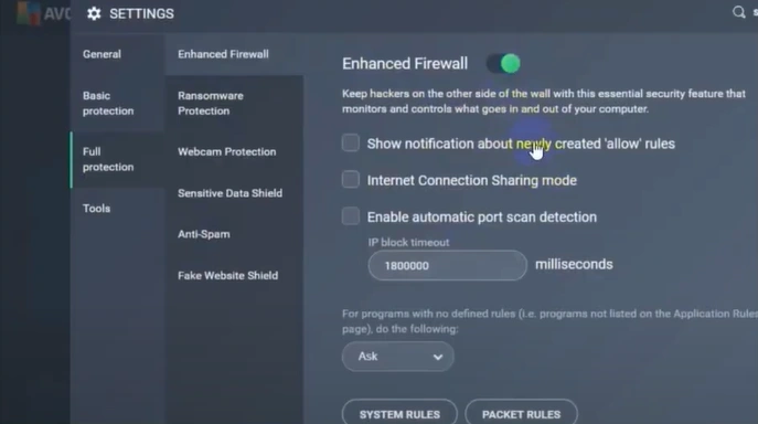 In the Enhanced Firewall section
