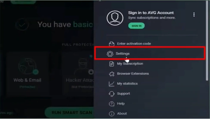 Click on Settings