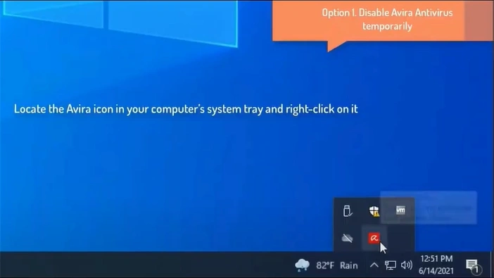 Right-click on the Avira 