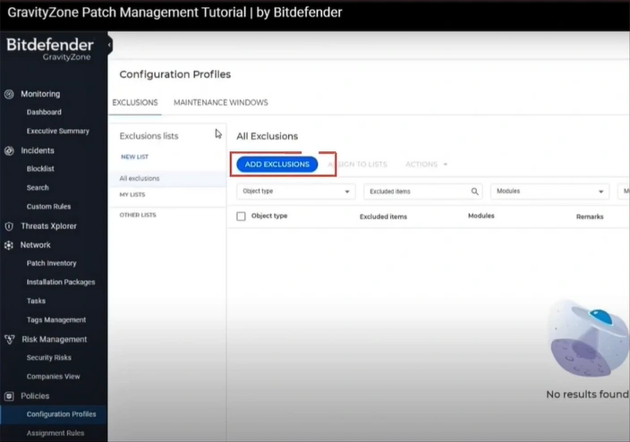 click the Add Exclusions button