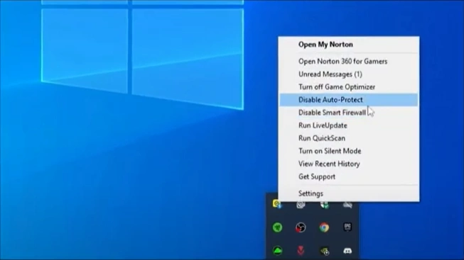 Right-click on the Norton icon